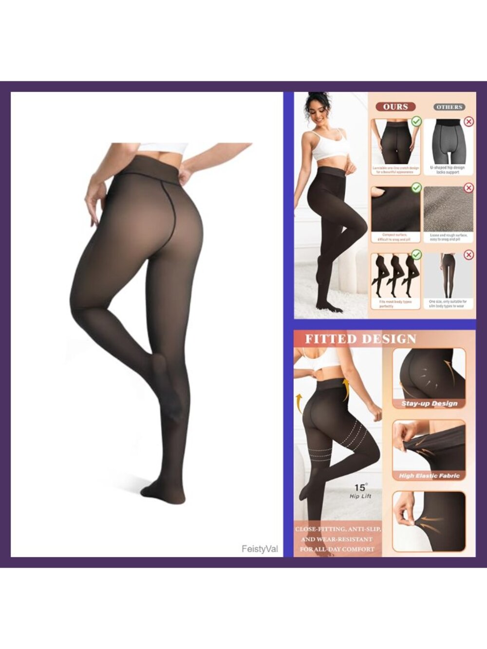 Fleece Lined Thermal Tights Translucent Pantyhose Leggings